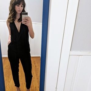 Zara silky plunging v neck wrap jumpsuit